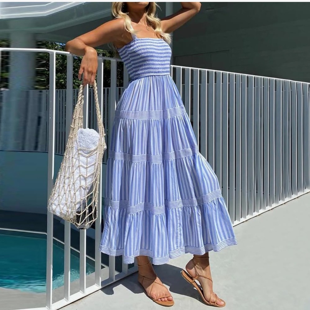 NWOT Blue and White Striped Sundress with Square Neck